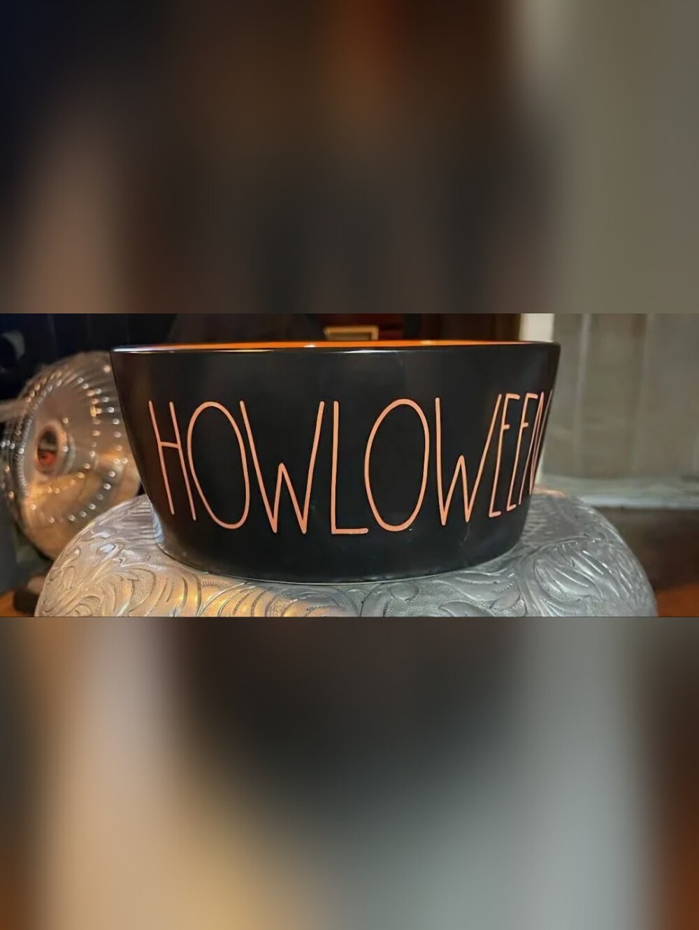 Rae Dunn Howloween Black Exterior with Orange Interior Bowl